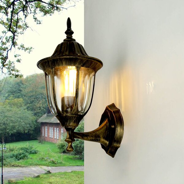 Lampada da parete per esterni IP44 E27 vetro oro alluminio rustico casa terrazza lampada da parete per esterni