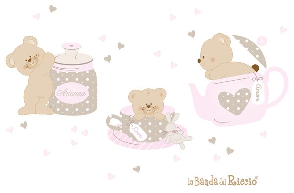 Adesivi murali Tea Time Beige/Rosa - Adesivi Murali per Bambini