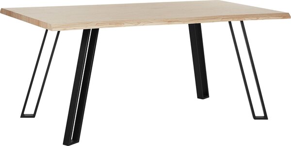 BELIANI - Tavolo da pranzo, colore marrone con dettagli neri, 90 x 180 cm. Piano in MDF, gambe in metallo con finitura a polvere, impiallacciatura opaca, forma rettangolare, design moderno