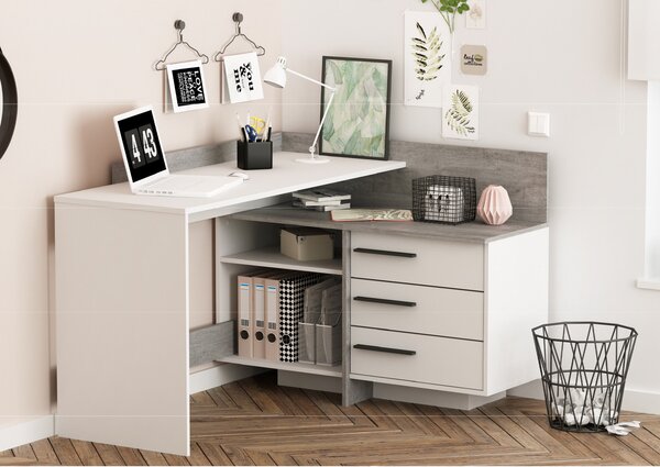 Scrivania angolare >Thales< in bianco - 128,8 x 83,2 x 105,7 cm (L x A x P)