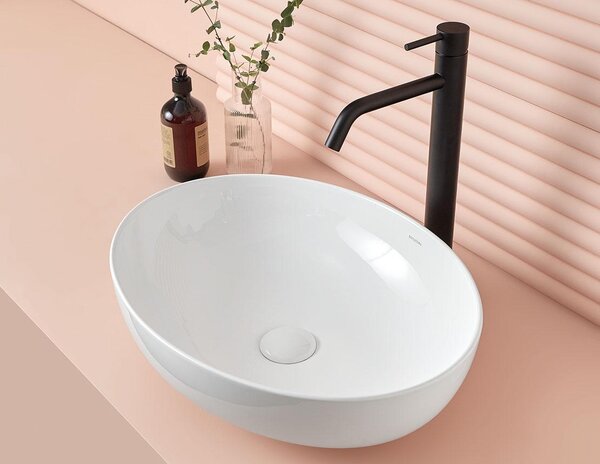 Lavabo da appoggio PARMA 51,5 x 40 x 13,5h cm, con valvola a stelo "ClickClack", bianco