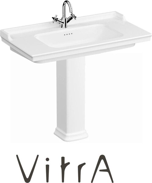 Lavabo Vitra VALARTE 80 cm con colonna lunga smalto Hygiene, bianco