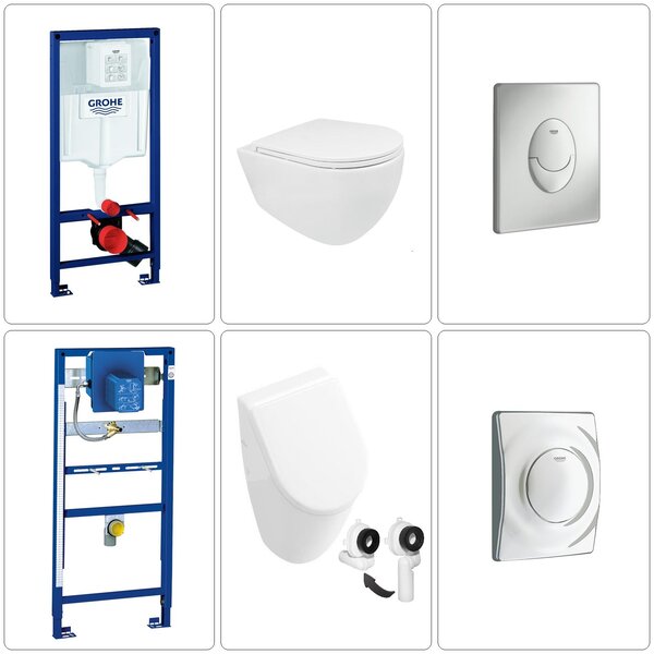 BB INFINITY WC sospeso senza bordo con orinatoio Villeroy & Boch Subway con accessori Grohe, cromo opaco