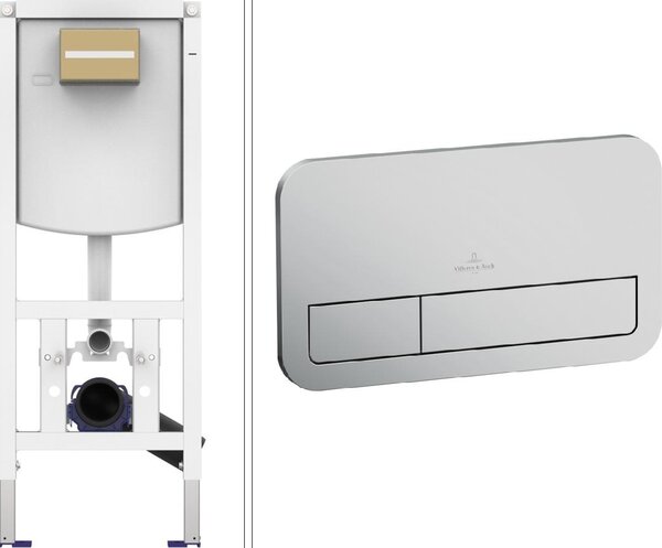 VILLEROY & BOCH Set elemento a parete con placca di comando, cromo opaco, cassetta di scarico incassata, tecnologia a doppio flusso