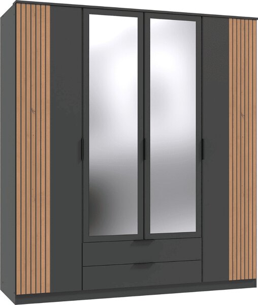 Armadio 4 ante battenti con 1 specchio e 2 cassetti L180 cm - LUEBECK