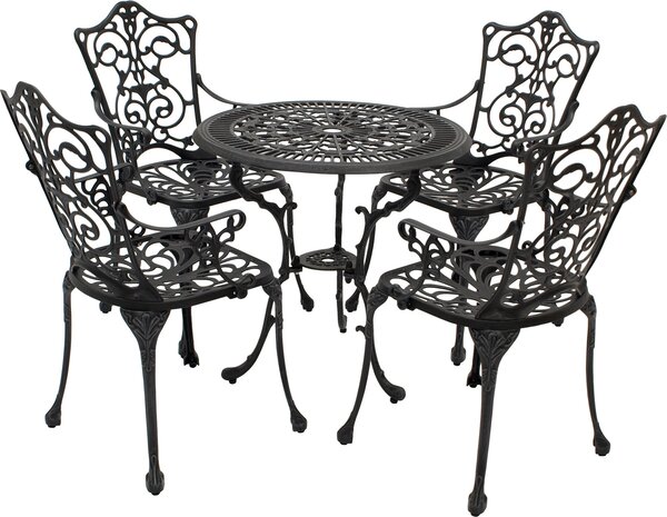 Set da bistrot DEGAMO, set da giardino in stile Art Nouveau, 5 pezzi, in fusione di alluminio grigio anticato, resistente alle intemperie