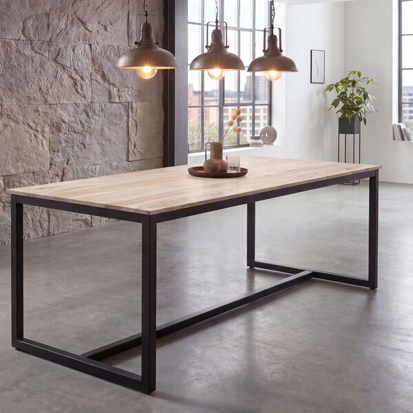 FineBuy Tavolo da pranzo 200 cm in legno massello di acacia e metallo, tavolo da pranzo in stile loft, tavolo da cucina con gambe in metallo, tavolo in legno, tavolo da pranzo rettangolare