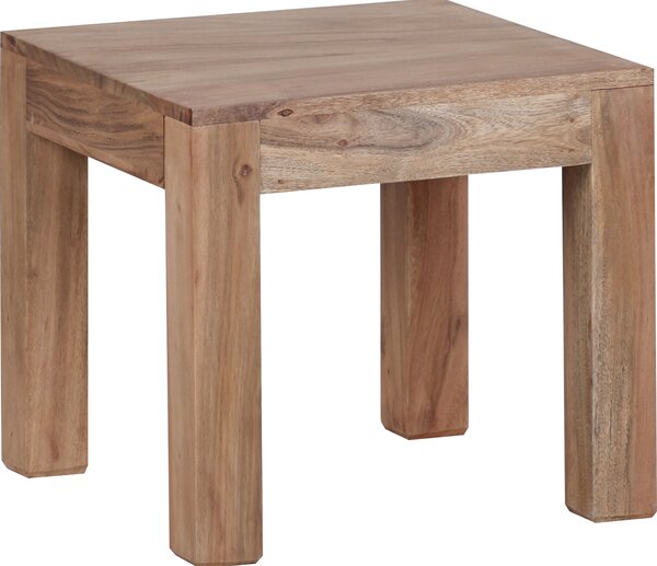 Tavolino in legno massello di acacia, larghezza 45 cm Tavolino da salotto Design marrone Stile rustico Tavolino ausiliario Prodotto naturale Mobili da salotto Pezzo unico moderno Mobili in legno massello Legno vero quadrato