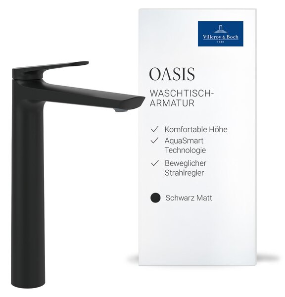 Miscelatore per lavabo Villeroy & Boch Oasis, altezza del beccuccio 245 mm – Nero opaco