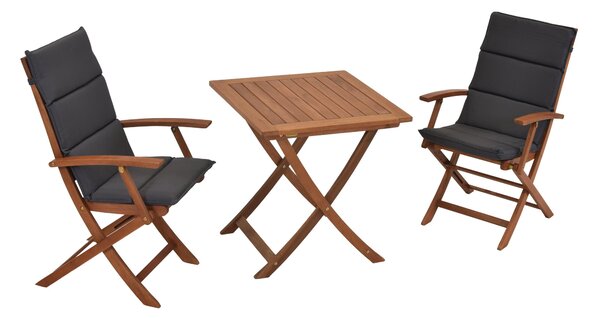 Set di mobili da giardino Merxx Comodoro 5 pezzi, 2 poltrone pieghevoli, 2 cuscini, 1 tavolo pieghevole 70 x 70 cm - Eucalipto