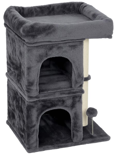 PawHut Tiragraffi piccolo, albero per gatti alto 66 cm con 2 cucce e pallina, grigio scuro