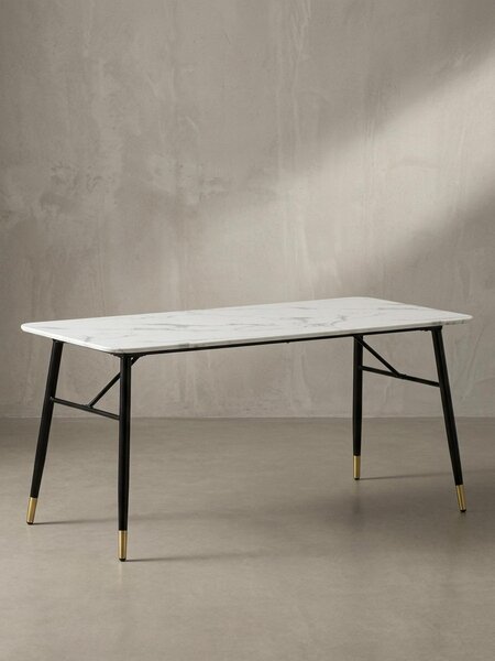Tavolo da pranzo 160x80x76 cm, bianco effetto marmo, moderno, grande tavolo da cucina, tavolo da pranzo rettangolare, tavolo da pranzo con gambe in metallo