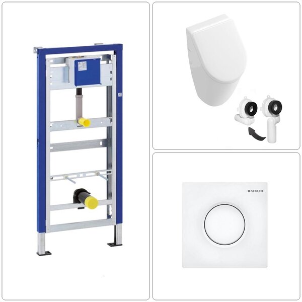 Orinatoio VILLEROY & BOCH SUBWAY con coperchio SoftClose e telaio da incasso GEBERIT + piastra di risciacquo, bianco