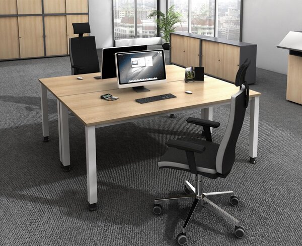 Scrivania serie Q | struttura a 4 gambe | regolabile in altezza | estremamente stabile, dimensioni piano:80 x 80 cm, colore piano:rovere nodoso, colore telaio:argento