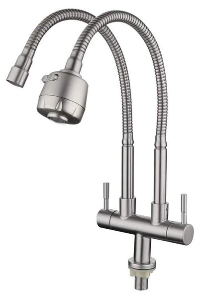 Solidchoice - Rubinetto da cucina in acciaio inossidabile con due maniglie e due uscite
