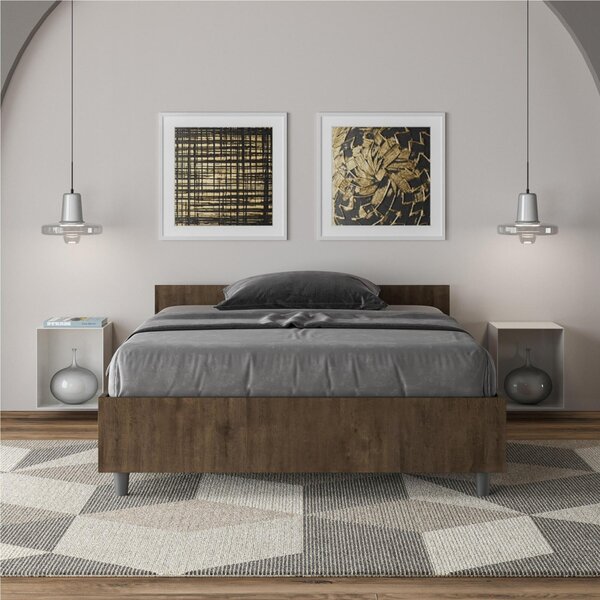 Letto Matrimoniale alla Francese, Modello NUAMO, Senza Rete e Senza Materasso Dimensioni 140x200 cm testata Bassa Nobilitato Stile Minimal ed Essenziale Colore Noce