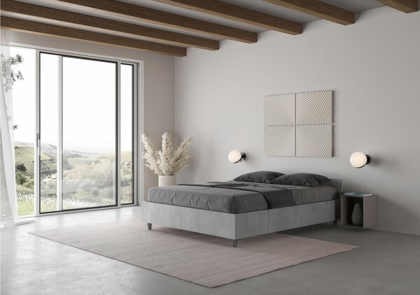 Letto Matrimoniale alla Francese, Modello NUAMO, Senza Rete e Senza Materasso Dimensioni 140x200 cm testata Bassa Nobilitato Stile Minimal ed Essenziale Colore cemento