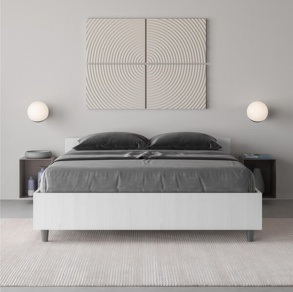 Letto Matrimoniale alla Francese, Modello NUAMO, Senza Rete e Senza Materasso Dimensioni 140x200 cm Testata Bassa NobilitatoStile Minimal ed Essenziale Colore Bianco Frassino