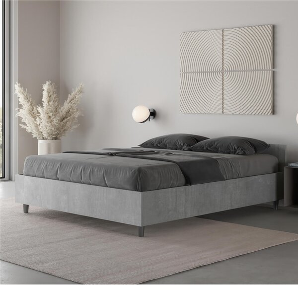 Letto Matrimoniale alla Francese, Modello NUAMO, Senza Rete e Senza Materasso Dimensioni 140x200 cm testata Bassa Nobilitato Stile Minimal ed Essenziale Colore cemento
