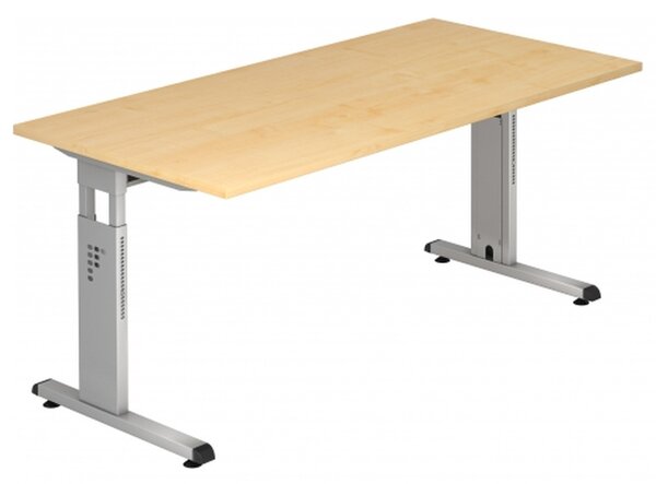 VOS16/3/S Scrivania Hammerbacher con piede a C - 160 x 65-85 x 80 cm, regolabile in altezza, acero/argento