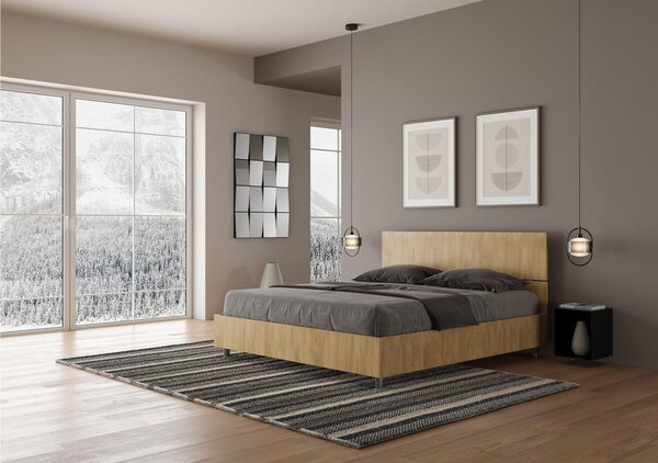 Letto Matrimoniale Testata dritta, Modello DEMAS Senza Rete e Senza Materasso Dimensioni 160x190 cm testata Bassa Nobilitato Colore quercia