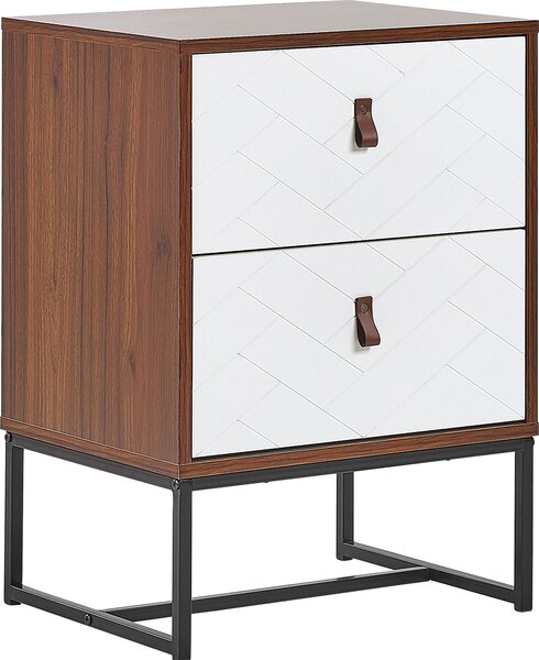 BELIANI Comodino in legno scuro con struttura in metallo bianco, con cassetti 69 x 49 cm moderno, per camera da letto