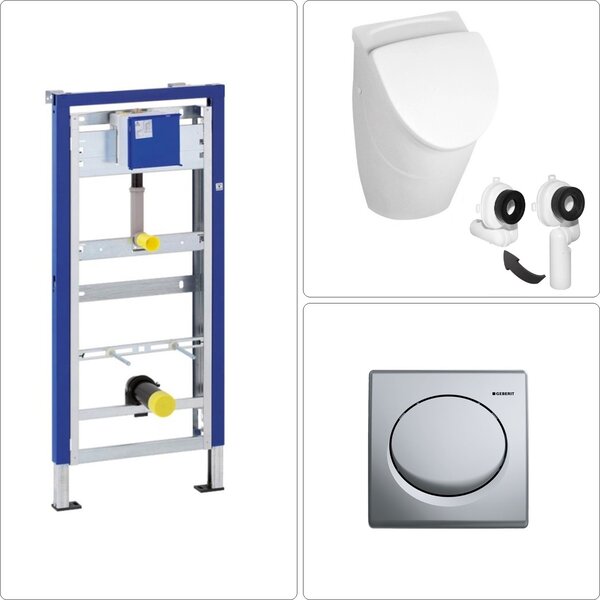 Orinatoio in Vetroceramica VILLEROY & BOCH O.NOVO con coperchio, telaio pre-murale GEBERIT e piastra di risciacquo, cromo opaco