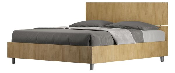 Letto Matrimoniale Testata dritta, Modello DEMAS Senza Rete e Senza Materasso Dimensioni 160x190 cm testata Bassa Nobilitato Colore quercia