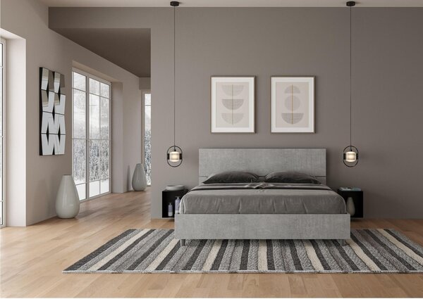 Letto Matrimoniale Testata dritta, Modello DEMAS Senza Rete e Senza Materasso Dimensioni 160x190 cm testata Bassa Nobilitato Colore Cemento