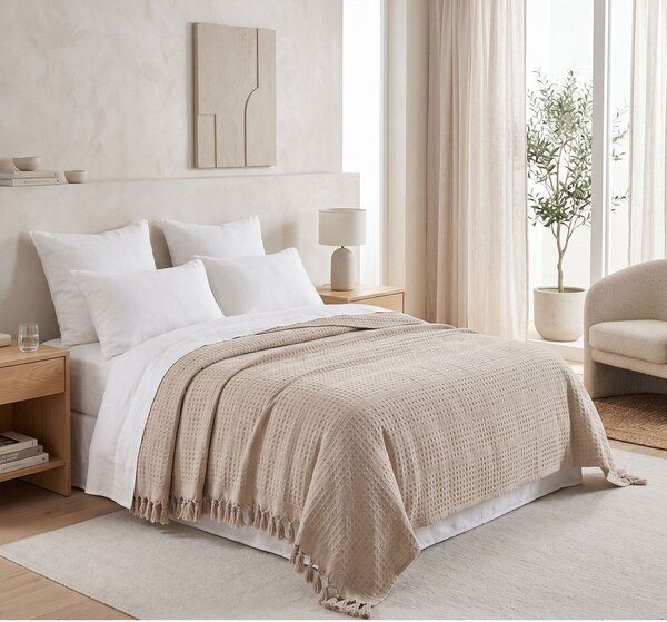 Copriletto beige in cotone 220x240 cm Lotus – Mijolnir