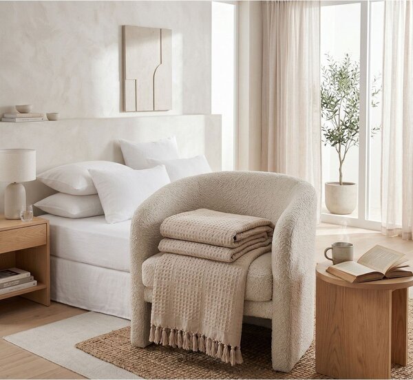 Copriletto beige in cotone 220x240 cm Lotus – Mijolnir