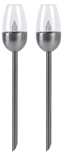 2 luci LED da esterno, lampada solare, metallo, colore nero, altezza 38 cm