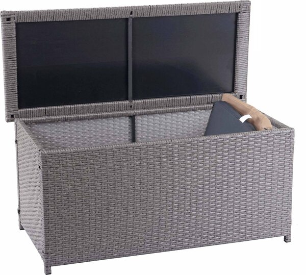 Contenitore per cuscini in polyrattan MCW-D88, cassapanca da giardino ~ Basic grigio, 63x135x52 cm, 320 l