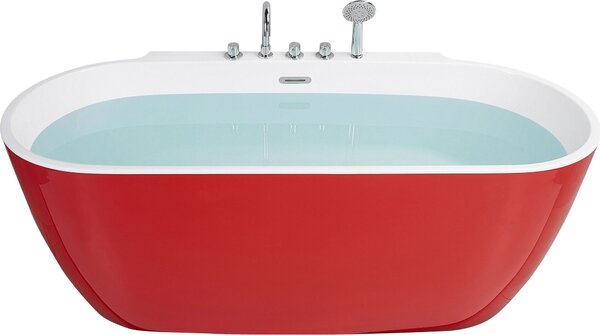 BELIANI Vasca da bagno freestanding Rosso Sanitario Acrilico Ovale Singolo 170 x 80 cm con Luci Design Moderno Minimalista