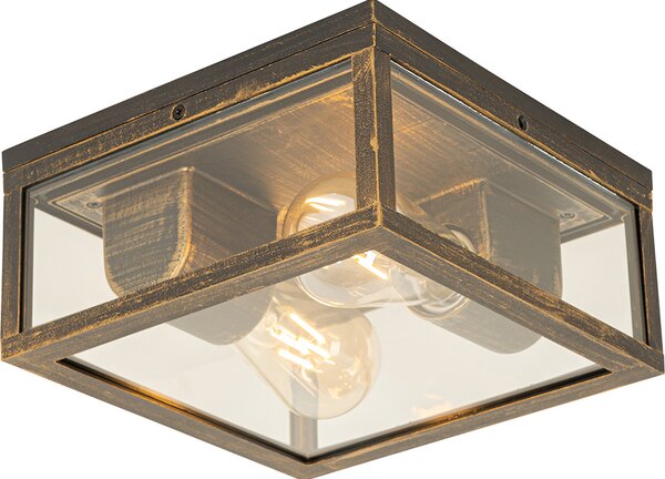 Lampada da soffitto vintage Charlois, oro antico, IP44, a 2 luci