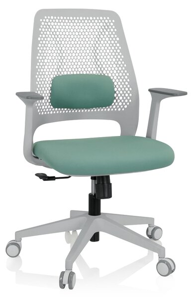 Sedia da ufficio PARFERIO W, rivestita in tessuto color menta, regolabile in altezza, dimensioni 63x56x109 cm