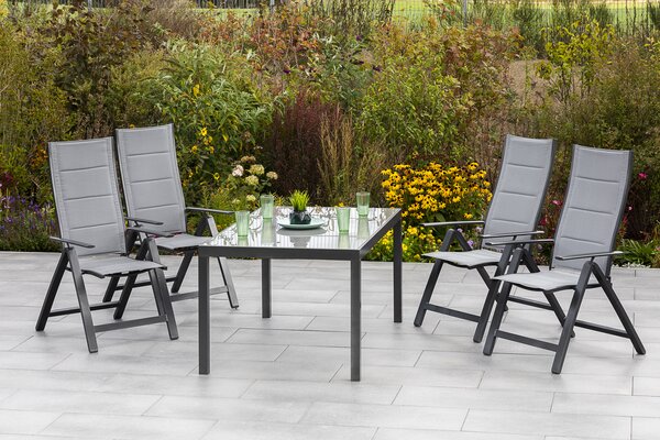 Set di mobili da giardino Merxx "Florenz" da 5 pezzi con tavolo 150 x 90 cm - Struttura in alluminio color grafite con rivestimento in tessuto grigio