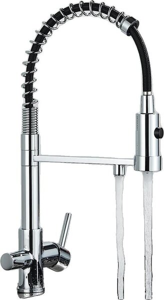 Miscelatore da cucina a filtro, doppia maniglia, funzione spray estraibile, bocca flessibile, cromo
