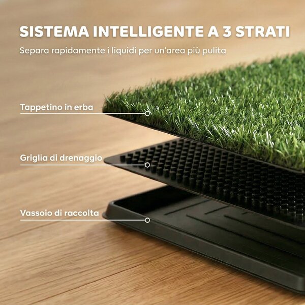 PawHut tappetino per cani con vassoio ed erba artificiale, 63 x 50,5 cm, verde | Aosom Italy