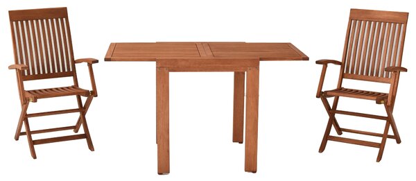 Set di mobili da giardino Merxx Comodoro 3 pezzi, 2 poltrone pieghevoli, 1 tavolo allungabile 65 (130) x 70 cm - Eucalipto