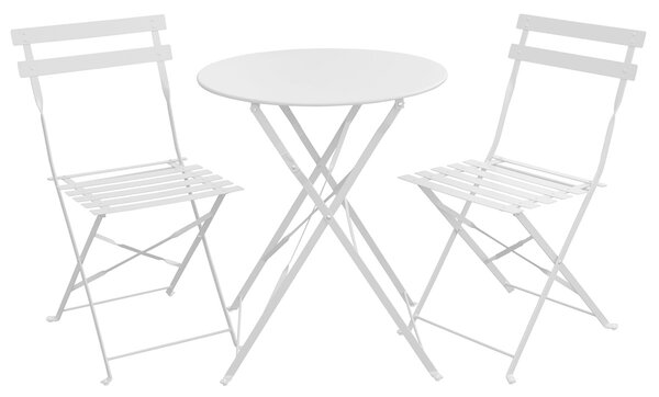 SVITA BERLIN Set da bistrot 3 pezzi Set da giardino Set di mobili in metallo Sedia Tavolo Mobili pieghevoli Set da balcone Bianco