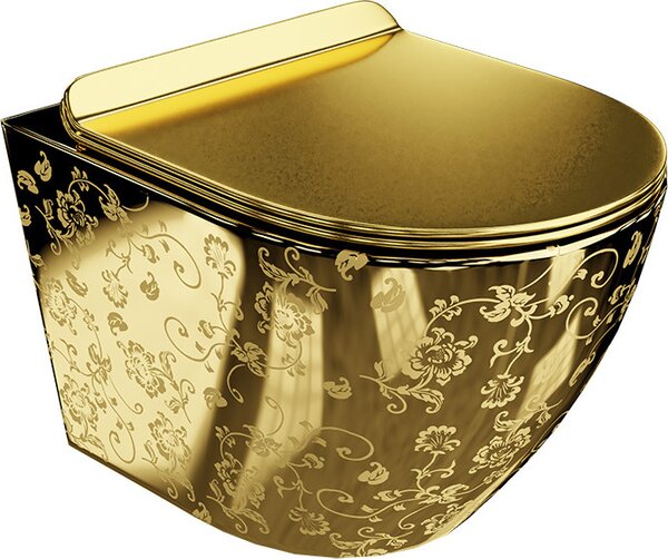 WC sospeso LAVITA Sofi Slim Golden Eye | WC sospeso | Coperchio WC con chiusura ammortizzata e cerniere in metallo | WC sospeso senza brida | Vaso WC | 365x490x395 cm | Oro