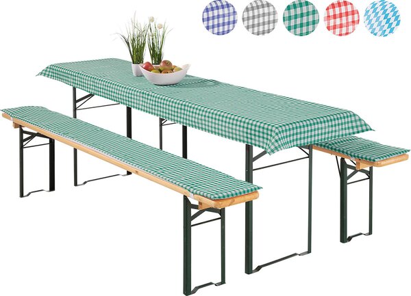 Heimtexland ® Set di 3 coperture per set da birreria 2x imbottitura per panca da birreria 1x tovaglia a quadretti Vichy Decorazione da tavolo da giardino tipo 331 verde Dimensioni tavolo 70x220 cm