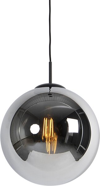 QAZQA - Art Déco Lampada a sospensione Art Déco I Lampada a sospensione I Lampada a sospensione nera con vetro fumé 30 cm - Pallon I Soggiorno I Camera da letto - Sfera I Sferica I Allungata - Adatta a LED E27