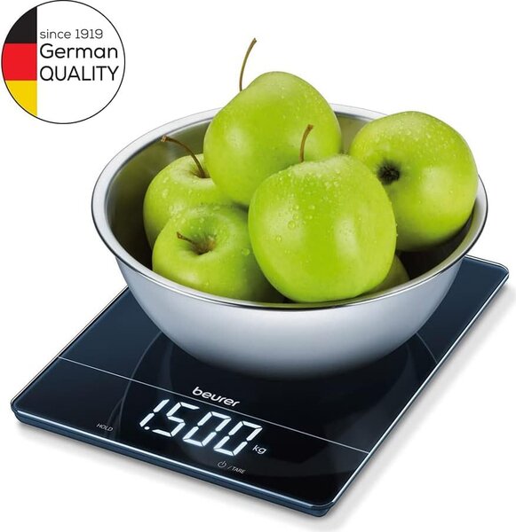 Beurer Bilancia da Cucina digitale elettronica Portata max 15 kg display LED in Vetro colore Nero - 155300 KS34XL