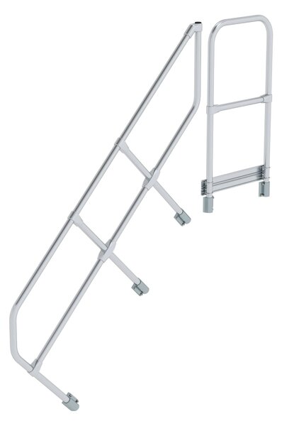 Scala con piattaforma a 45° secondo corrimano per 6 gradini inclinazione 45°