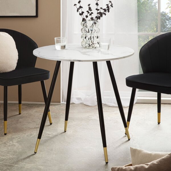 WOHNLING tavolo da pranzo 75x75x76 cm look marmo tavolo da pranzo bianco tavolo da cucina moderno con gambe in metallo piccolo tavolo da pranzo sala da pranzo rotonda