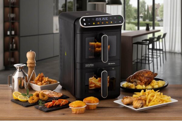 Ariete Friggitrice ad Aria Doppio Cestello Verticale Capacit 11 Litri Potenza 2460 Watt con Timer e Ciotola Antiaderente colore Nero - 00C464000AR