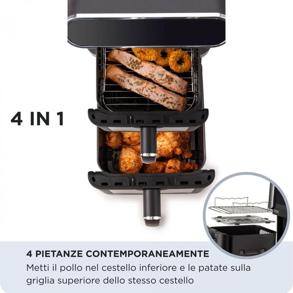 Ariete Friggitrice ad Aria Doppio Cestello Verticale Capacit 11 Litri Potenza 2460 Watt con Timer e Ciotola Antiaderente colore Nero - 00C464000AR