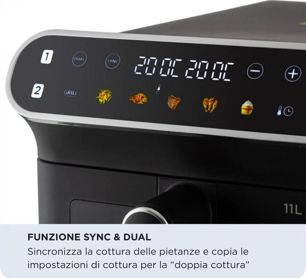 Ariete Friggitrice ad Aria Doppio Cestello Verticale Capacit 11 Litri Potenza 2460 Watt con Timer e Ciotola Antiaderente colore Nero - 00C464000AR